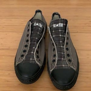 Custom designed grey and black converse shoes